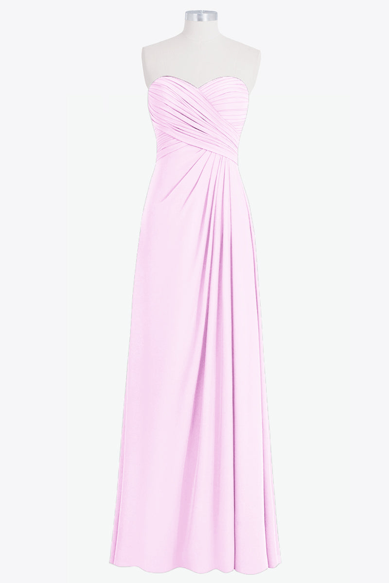 Chiffon Column Strapless Sleeveless Bridesmaid Dress-B14076