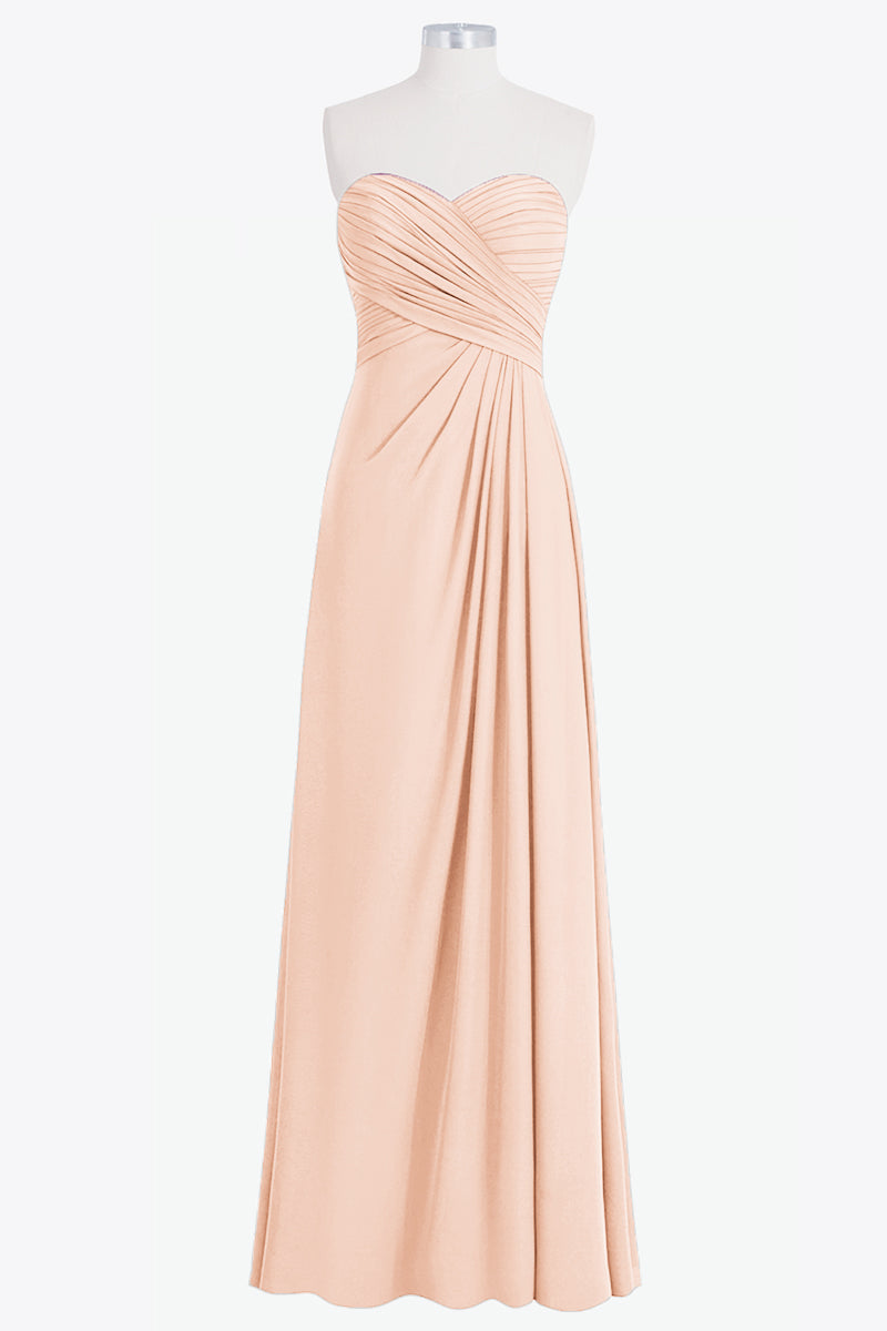 Chiffon Column Strapless Sleeveless Bridesmaid Dress-B14076