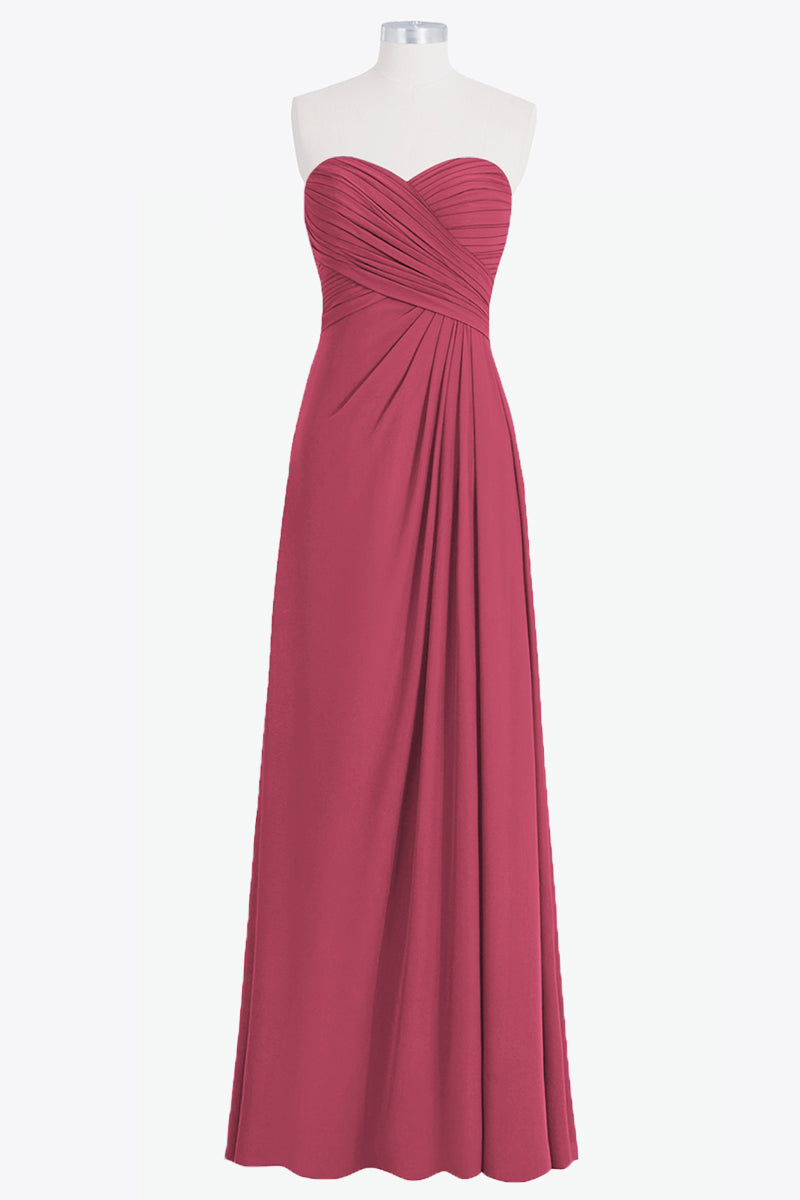 Chiffon Column Strapless Sleeveless Bridesmaid Dress-B14076