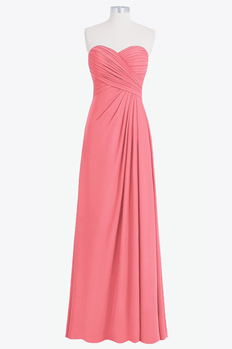 Chiffon Column Strapless Sleeveless Bridesmaid Dress-B14076