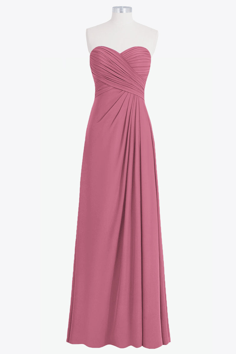 Chiffon Column Strapless Sleeveless Bridesmaid Dress-B14076