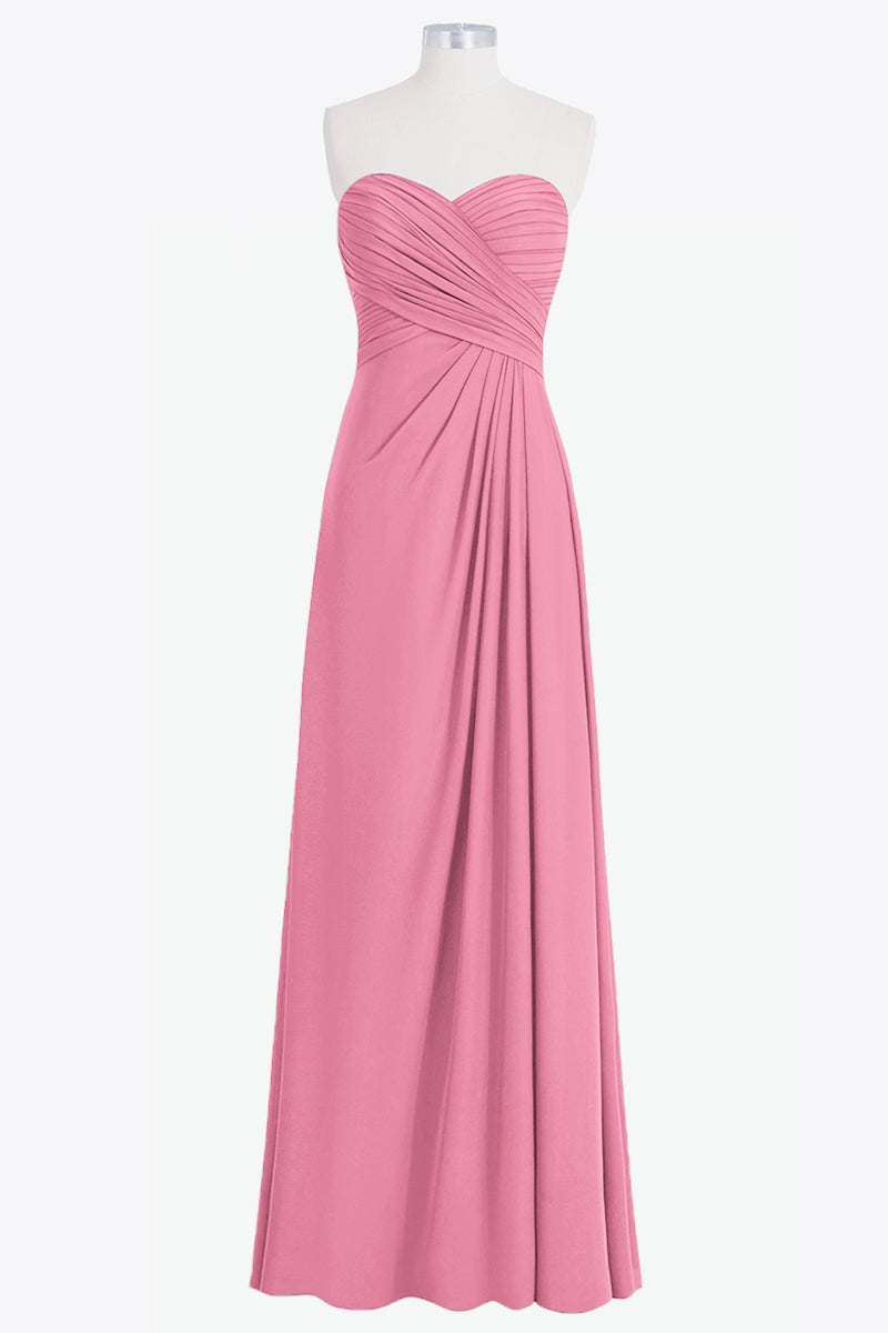 Chiffon Column Strapless Sleeveless Bridesmaid Dress-B14076