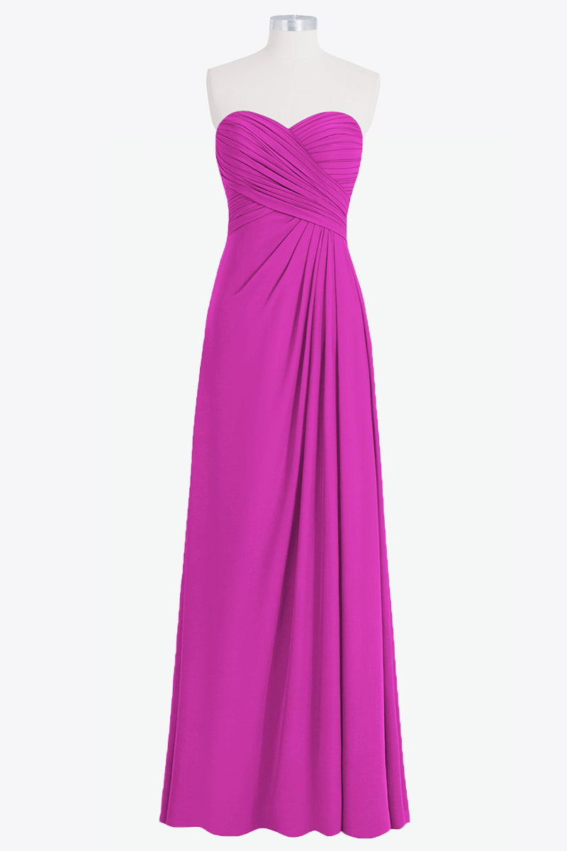 Chiffon Column Strapless Sleeveless Bridesmaid Dress-B14076