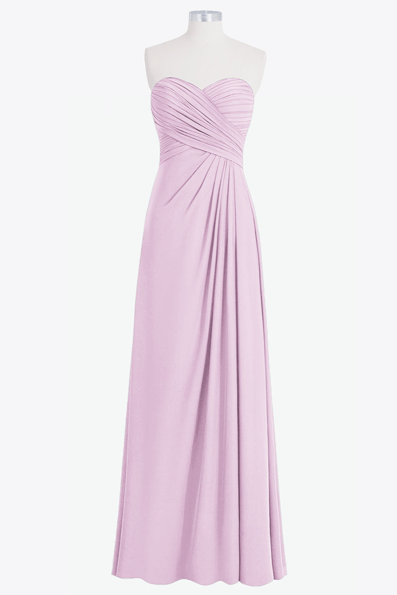 Chiffon Column Strapless Sleeveless Bridesmaid Dress-B14076