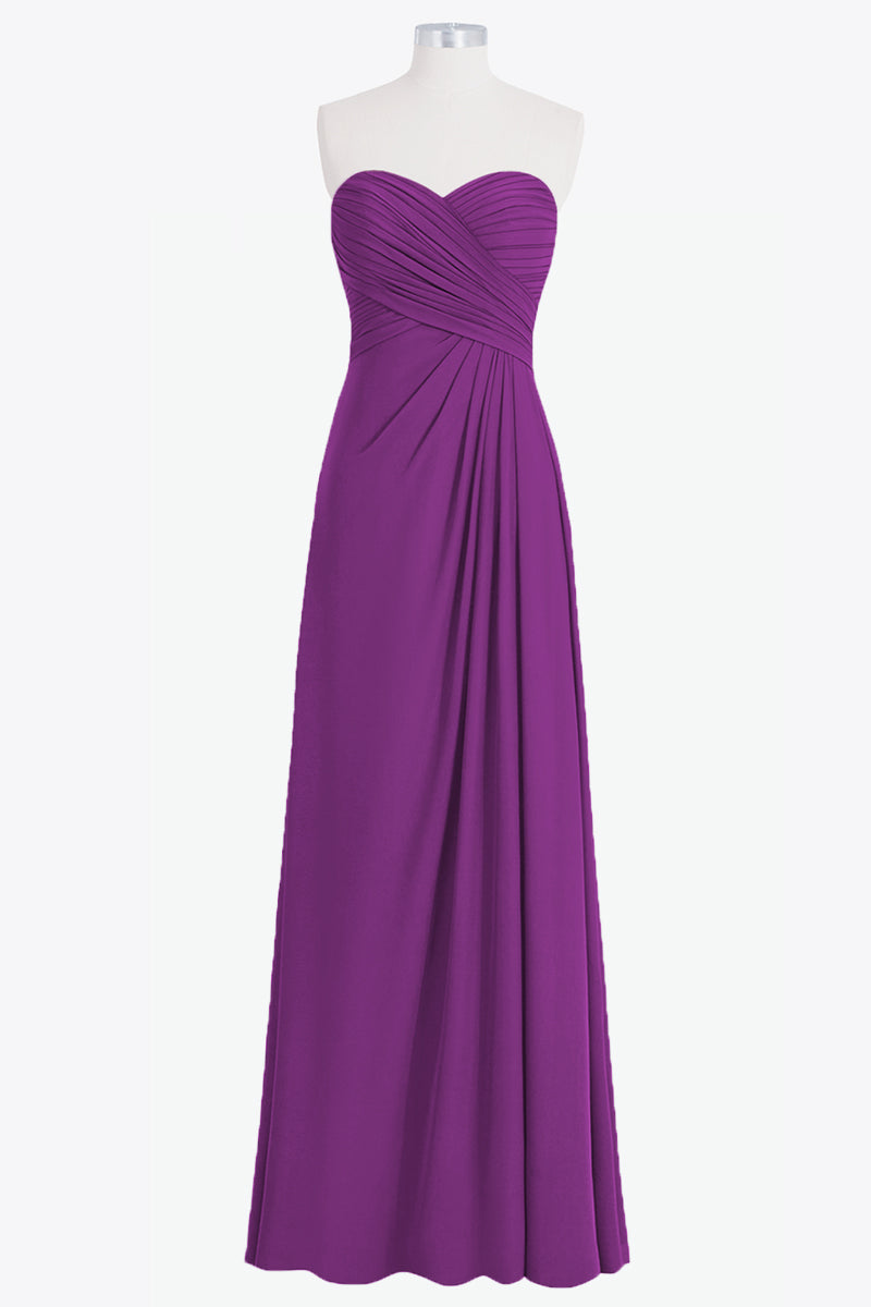 Chiffon Column Strapless Sleeveless Bridesmaid Dress-B14076