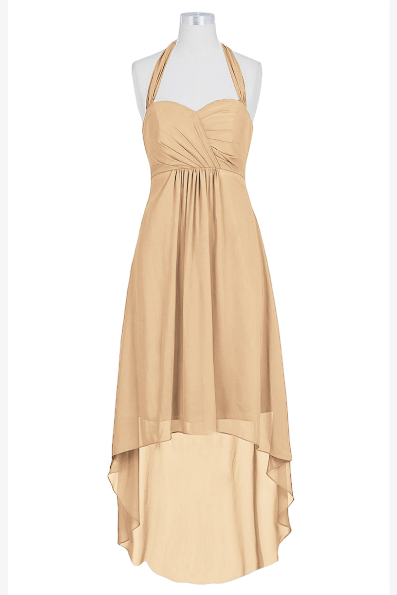 Chiffon Column Halter Sleeveless Bridesmaid Dress-B14087