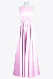 Satin Column Boat Neck Sleeveless Bridesmaid Dress-B14097