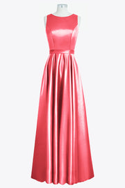Satin Column Boat Neck Sleeveless Bridesmaid Dress-B14097
