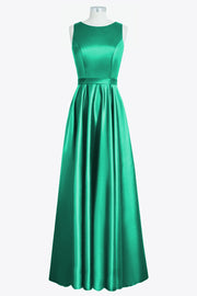 Satin Column Boat Neck Sleeveless Bridesmaid Dress-B14097