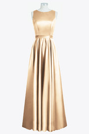 Satin Column Boat Neck Sleeveless Bridesmaid Dress-B14097