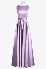 Satin Column Boat Neck Sleeveless Bridesmaid Dress-B14097