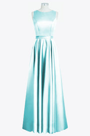 Satin Column Boat Neck Sleeveless Bridesmaid Dress-B14097