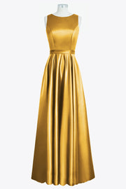 Satin Column Boat Neck Sleeveless Bridesmaid Dress-B14097