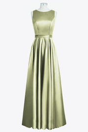 Satin Column Boat Neck Sleeveless Bridesmaid Dress-B14097