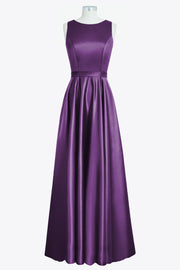 Satin Column Boat Neck Sleeveless Bridesmaid Dress-B14097