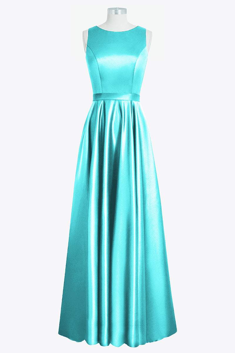 Satin Column Boat Neck Sleeveless Bridesmaid Dress-B14097
