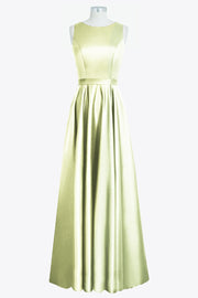 Satin Column Boat Neck Sleeveless Bridesmaid Dress-B14097