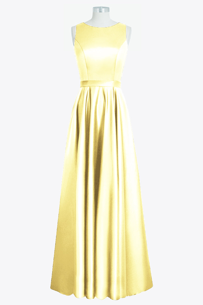 Satin Column Boat Neck Sleeveless Bridesmaid Dress-B14097