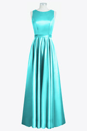 Satin Column Boat Neck Sleeveless Bridesmaid Dress-B14097