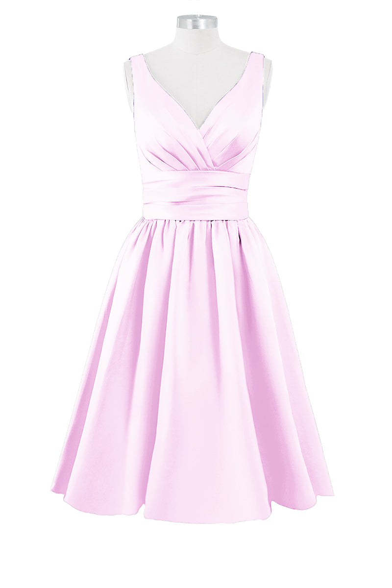 Satin Column Dipped Sleeveless Bridesmaid Dress-B14100