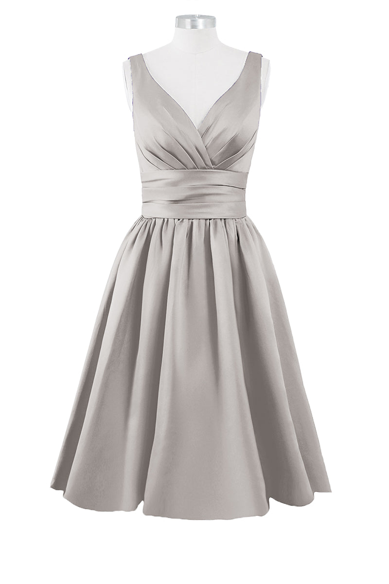 Satin Column Dipped Sleeveless Bridesmaid Dress-B14100