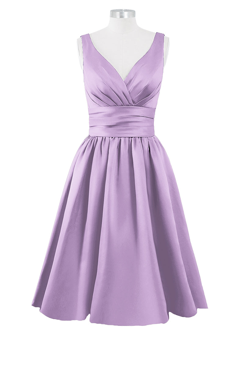 Satin Column Dipped Sleeveless Bridesmaid Dress-B14100