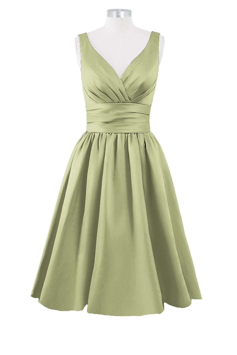 Satin Column Dipped Sleeveless Bridesmaid Dress-B14100