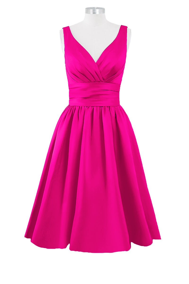 Satin Column Dipped Sleeveless Bridesmaid Dress-B14100