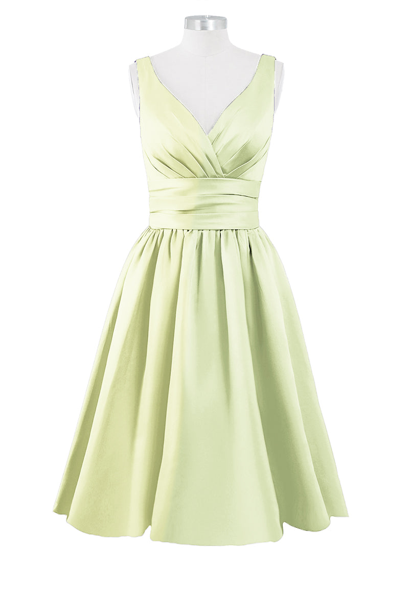 Satin Column Dipped Sleeveless Bridesmaid Dress-B14100