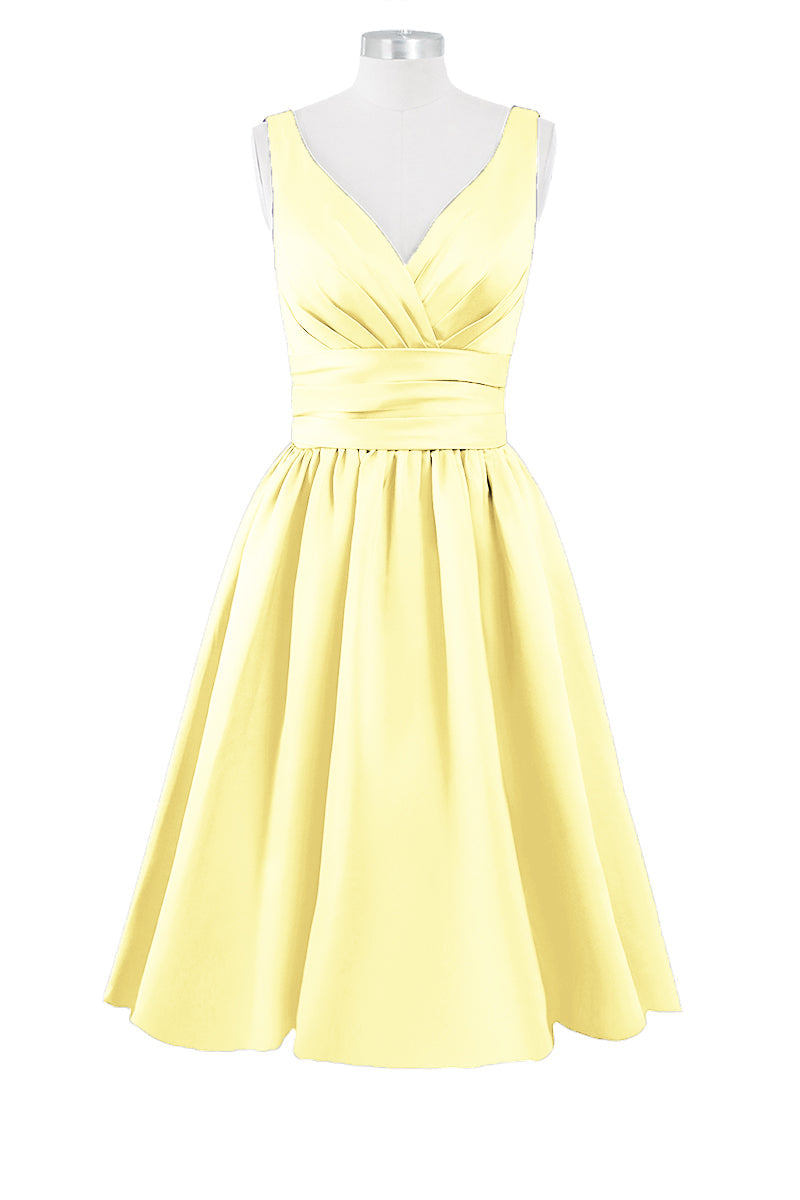 Satin Column Dipped Sleeveless Bridesmaid Dress-B14100