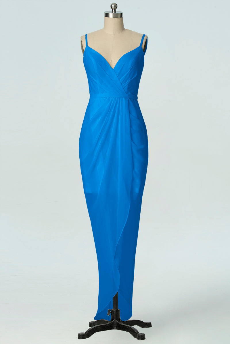 Chiffon Column V-Neck Sleeveless Bridesmaid Dress-B19001