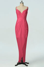 Chiffon Column V-Neck Sleeveless Bridesmaid Dress-B19001