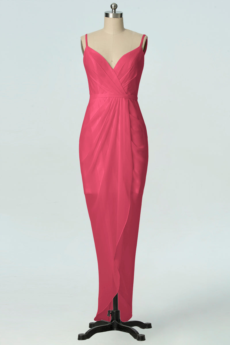 Chiffon Column V-Neck Sleeveless Bridesmaid Dress-B19001