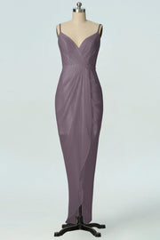 Chiffon Column V-Neck Sleeveless Bridesmaid Dress-B19001