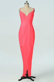 Chiffon Column V-Neck Sleeveless Bridesmaid Dress-B19001