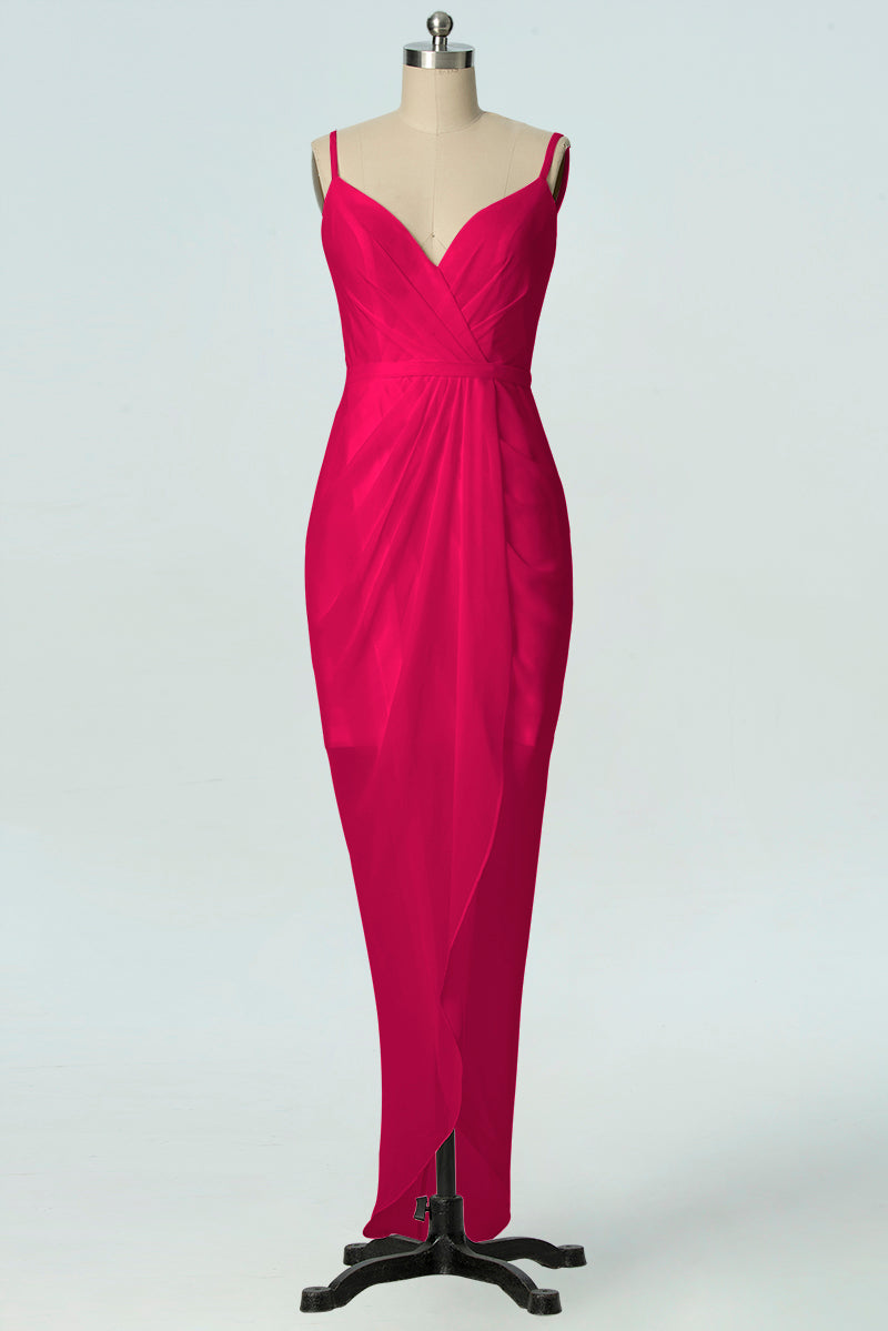 Chiffon Column V-Neck Sleeveless Bridesmaid Dress-B19001