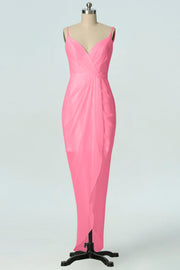 Chiffon Column V-Neck Sleeveless Bridesmaid Dress-B19001