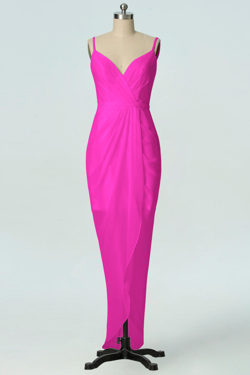 Chiffon Column V-Neck Sleeveless Bridesmaid Dress-B19001