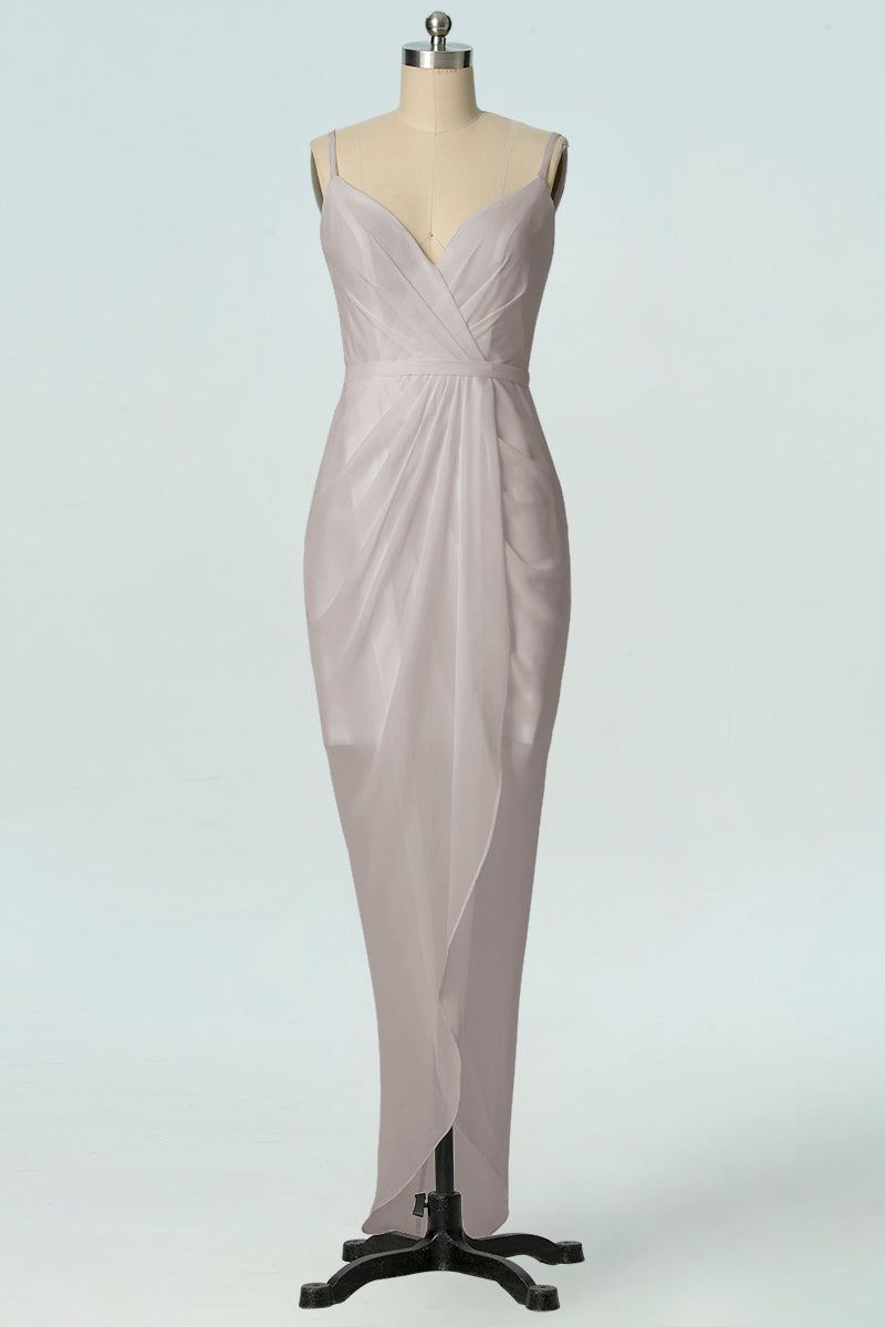 Chiffon Column V-Neck Sleeveless Bridesmaid Dress-B19001