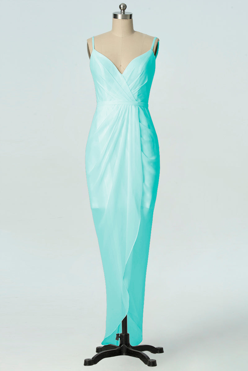 Chiffon Column V-Neck Sleeveless Bridesmaid Dress-B19001