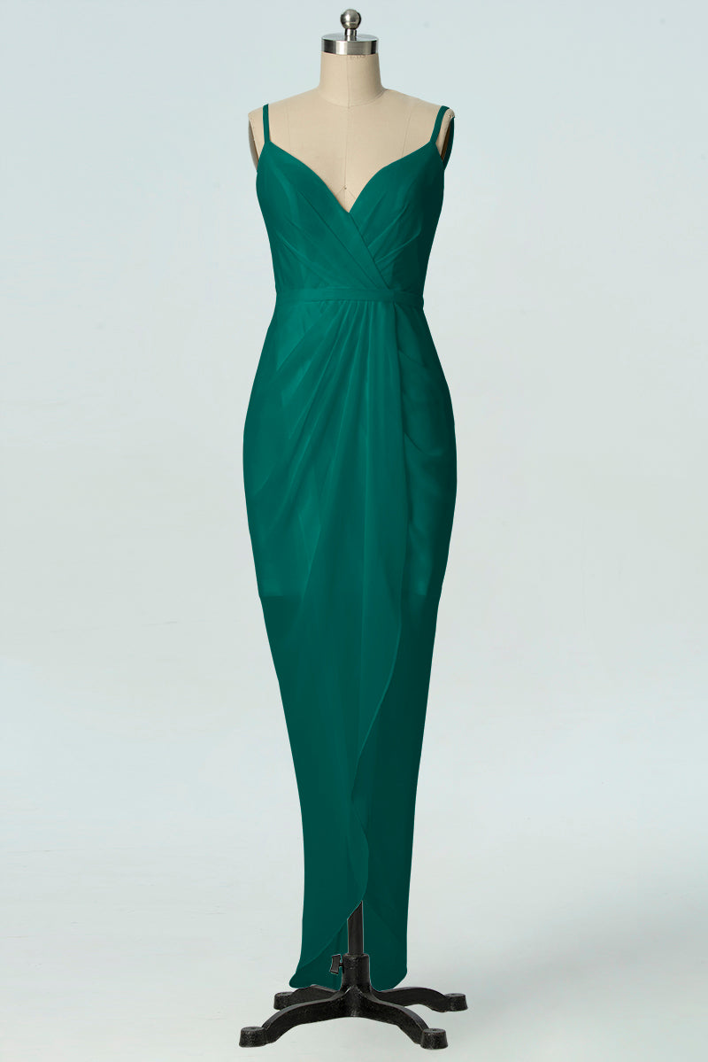 Chiffon Column V-Neck Sleeveless Bridesmaid Dress-B19001