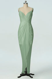 Chiffon Column V-Neck Sleeveless Bridesmaid Dress-B19001