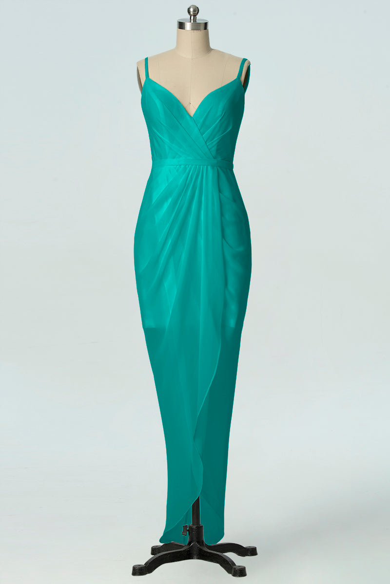 Chiffon Column V-Neck Sleeveless Bridesmaid Dress-B19001