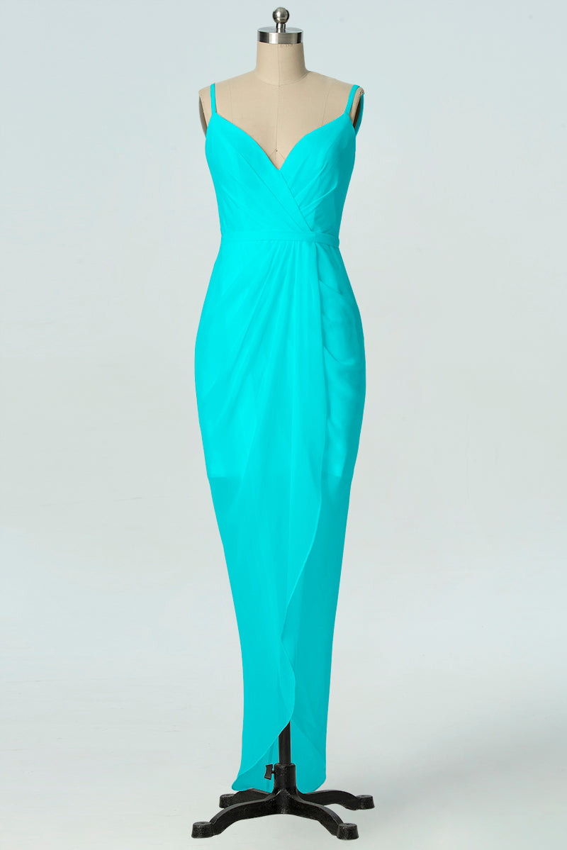Chiffon Column V-Neck Sleeveless Bridesmaid Dress-B19001