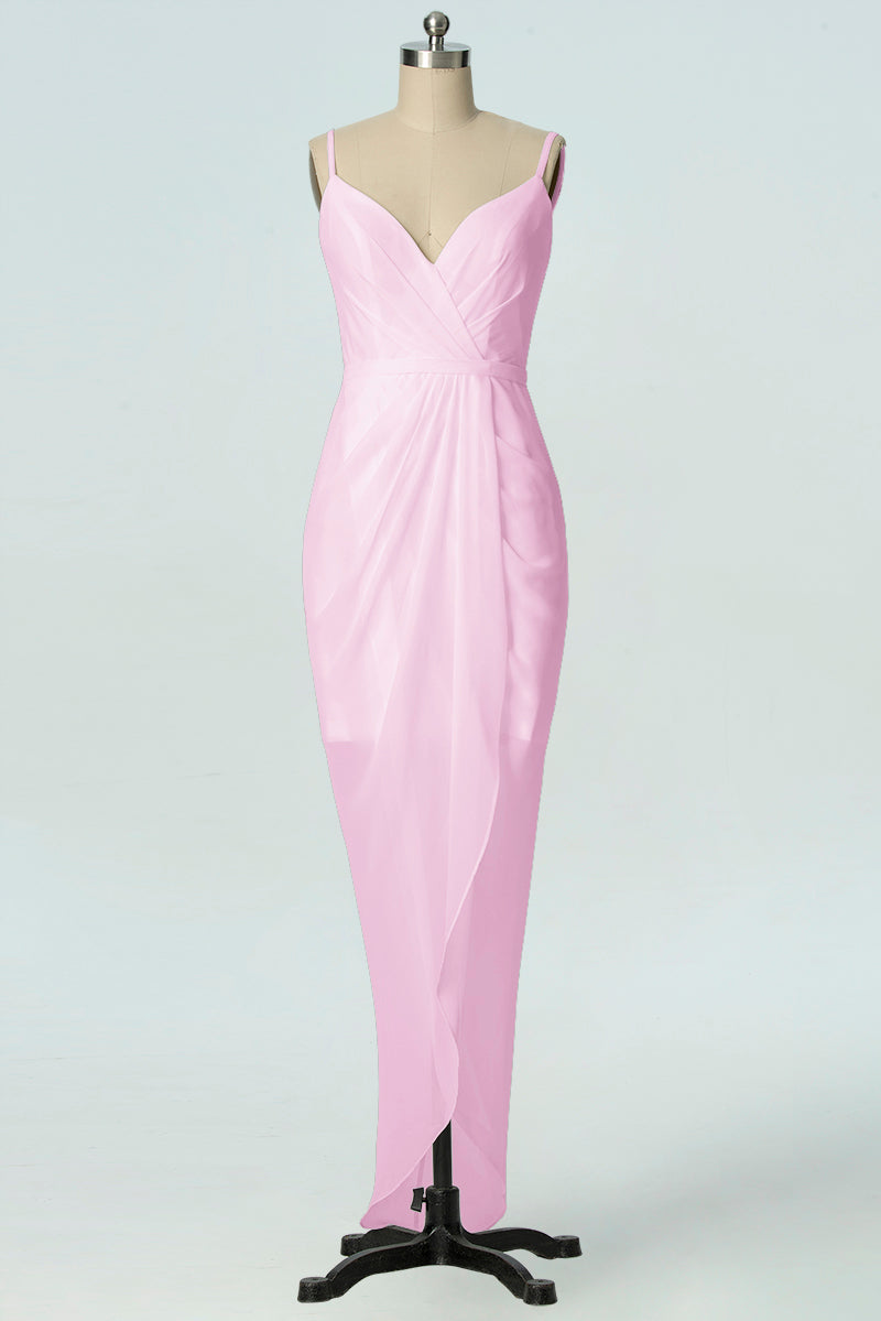 Chiffon Column V-Neck Sleeveless Bridesmaid Dress-B19001