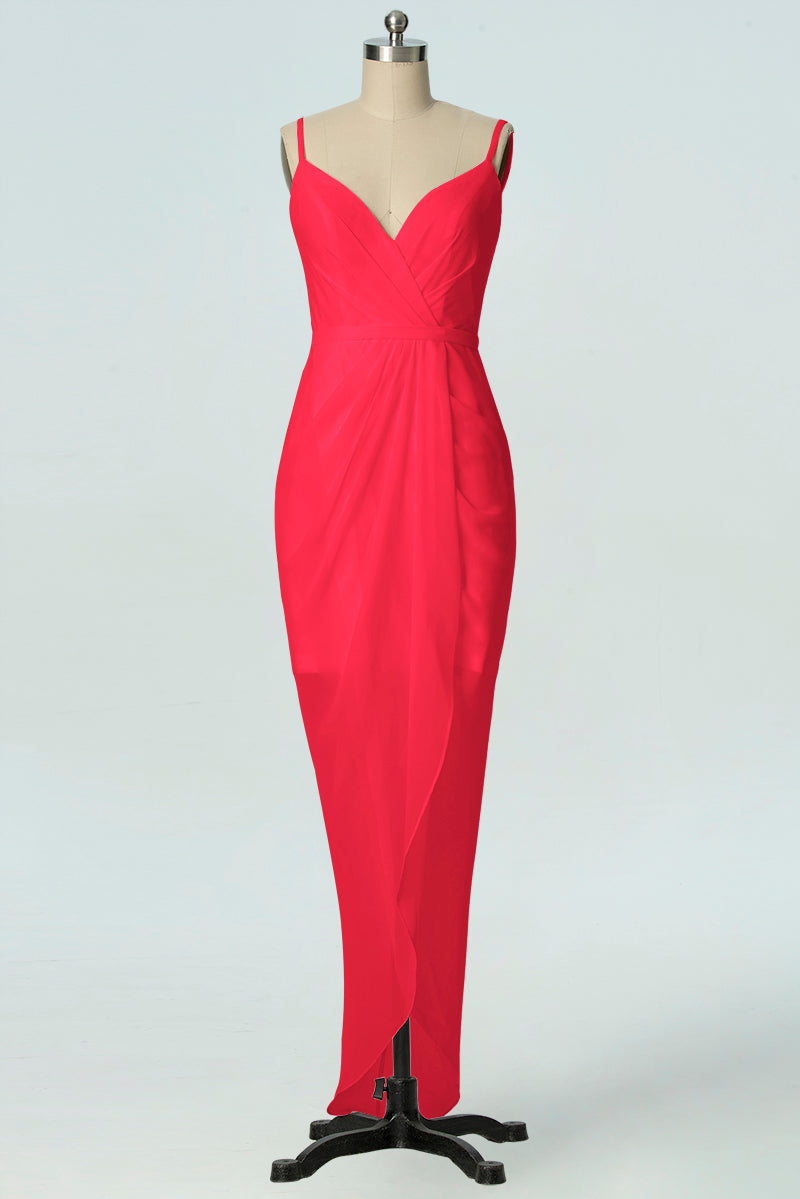Chiffon Column V-Neck Sleeveless Bridesmaid Dress-B19001