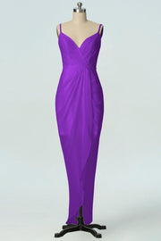 Chiffon Column V-Neck Sleeveless Bridesmaid Dress-B19001