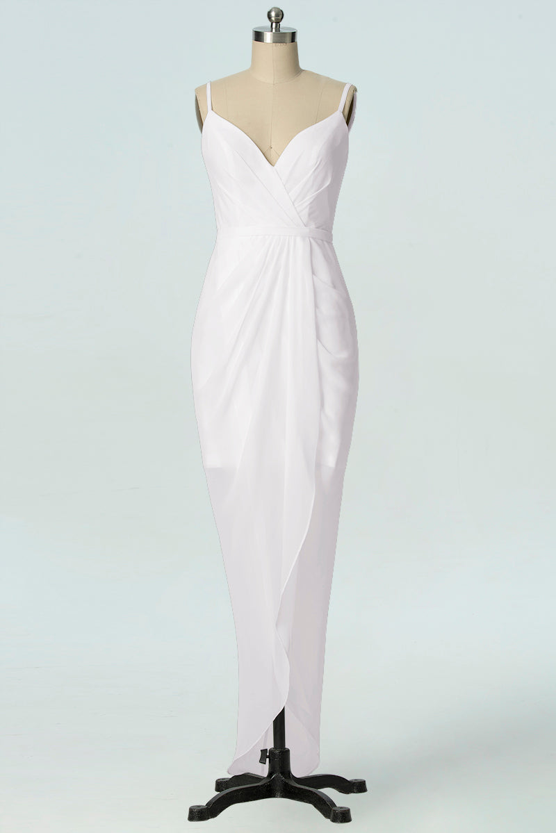 Chiffon Column V-Neck Sleeveless Bridesmaid Dress-B19001