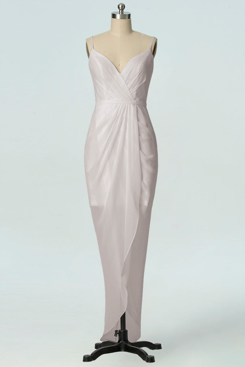 Chiffon Column V-Neck Sleeveless Bridesmaid Dress-B19001