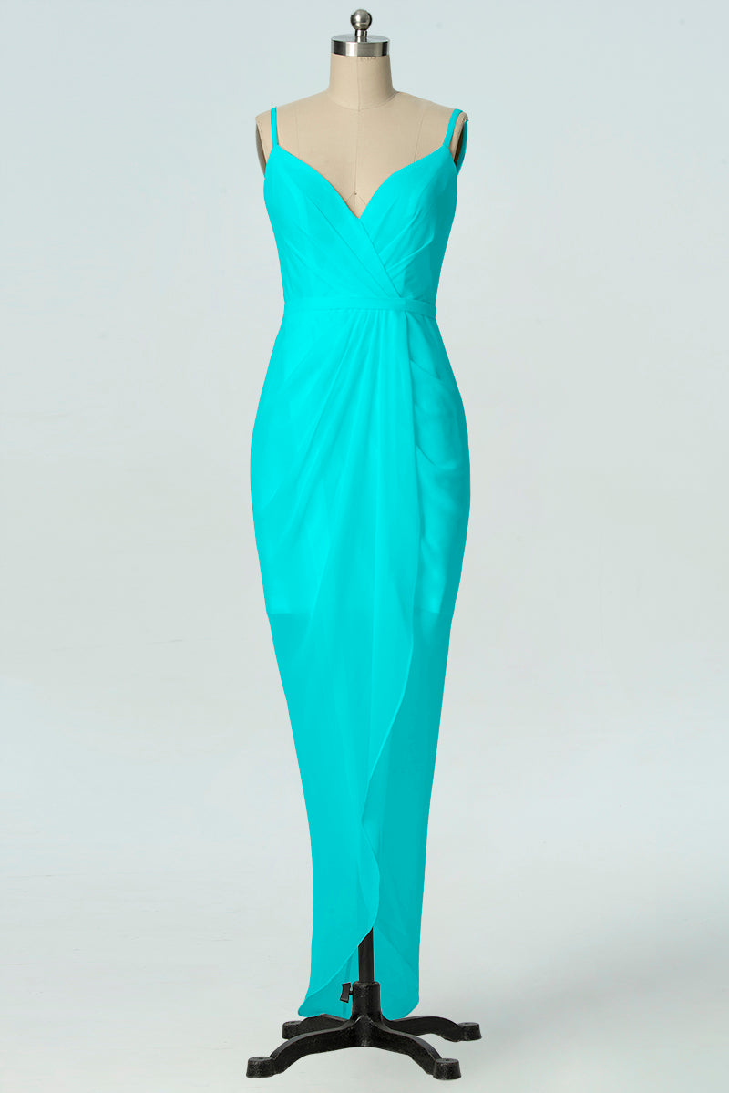 Chiffon Column V-Neck Sleeveless Bridesmaid Dress-B19001